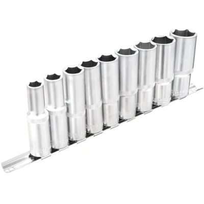 Afbeelding van DAKCOS 9 stuks zeskantige lange dopsleutelset, 1/2 inch drive metrische diepe socket, 10 24 mm doppenset met metalen rail voor thuis autoreparatie en doe het zelf, CR V, 76 lang