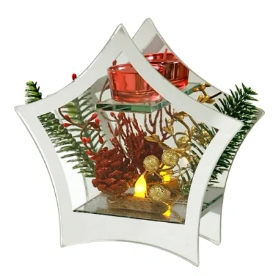 Afbeelding van Gedecoreerd decoratief object van glas met dennentakken decoratieve takken en LED licht lamp kandelaar sfeerlicht kerstdecoratie decoratie Kerstmis geschenk ornamenten 3D