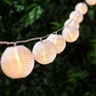 Afbeelding van Lights4fun 3 x 20 lampions led lichtketting koppelbaar warm wit binnen buiten zomer decoratie balkon lampion met stekker vintage