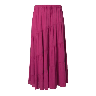 Afbeelding van Ulla Popken Tiered Flounce Panel Elastic Waist Plooirok, Dames, Maat: 58/60, Magnolia red