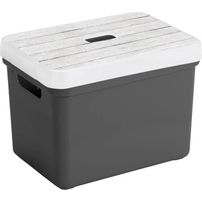 Afbeelding van Sunware Opbergbox/mand antraciet 18 liter met deksel hout kleur Opbergbox