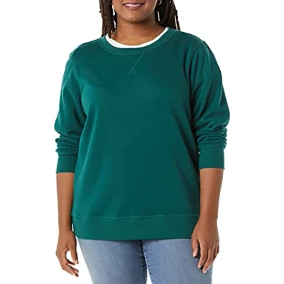 Afbeelding van Amazon Essentials Dames fleece sweatshirt met ronde hals (verkrijgbaar in grote maten), donkergroen, XXL