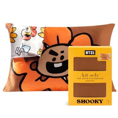 Afbeelding van BT21 x Kitsch Satijnen kussensloop met ritssluiting, zachter dan moerbeizijde kussenslopen standaardmaat, 1 pak, verkoelende kussenslopen, queensize voor haar, huidgezondheid en schoonheidsslaap (48
