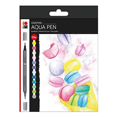 Afbeelding van Marabu Aqua Pen Graphix, Ice Baby, 014500000105, aquarelviltstiften in set met 12 kleuren, briljante inkt op waterbasis, dubbele punt, aquarelbaar aquarelpapier, kleurrijk, één maat