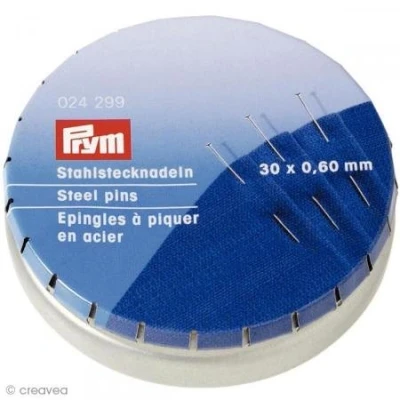 Afbeelding van Prym spelden, 0,60 x 30 mm, zilverkleurig, 35 g, metalen doos, staal, 0,6 mm