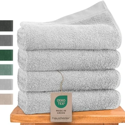 Afbeelding van Hausfelder Handdoeken, 50 x 100 cm, premium 500 g/m², set van 4, 100% katoen, Oeko Tex gecertificeerd (50 grijs)