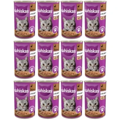 Afbeelding van Whiskas Kattenvoer, natvoer voor volwassenen, 1+ met eend in gelei, 12 blikjes (12 x 400 g)