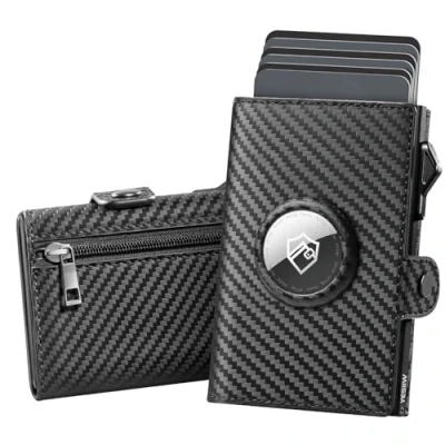 Afbeelding van YESIIW AirTag wallet echt leren herenportemonnee, met extra grote capaciteit, pop up portemonnee voor heren, 10 kaarten en muntenvak, smart RFID bescherming