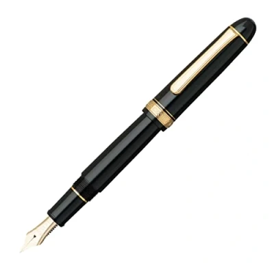 Afbeelding van PLATINUM Japanse vulpen # 3776 Century Gold Trim Black in UEF/zwart/0,18 0,24 mm/handgemaakt/veer van 14 karaats goud/met geschenkdoos/vulpen