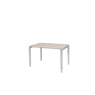 Afbeelding van Domino bureau, hoogte instelbaar (62 85cm) met 120x80cm &#039;zwevend&#039; lindberg (licht) eiken 25mm blad en aluminium (RAL9006) N poot frame.