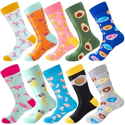Afbeelding van Fun kledingsokken Voor Heren, Kleurrijke Funky Sokken Mannen, Fancy Nieuwigheid Grappig Patroon Casual Gekamde Katoenen Kantoorsokken, Coole Gekke Halverwege de Kuit Uniek en Opvallend (10 Pairs Flamingo 5)