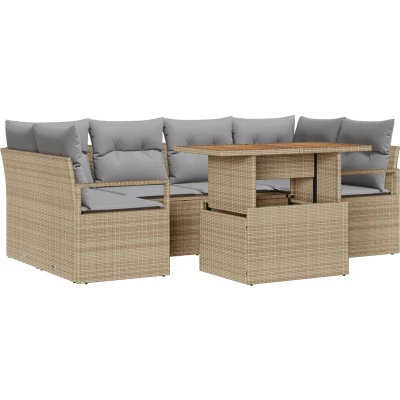 Afbeelding van vidaXL 7 Delige Tuin Sofa Set met Kussens Beige Poly Riet Acacia
