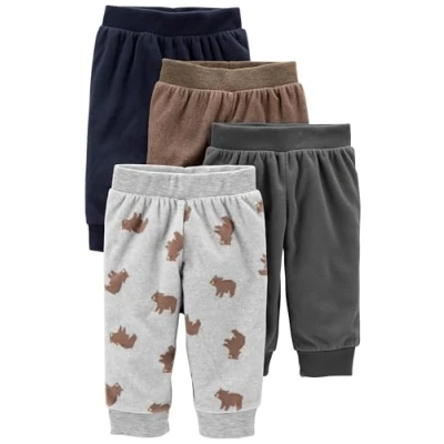 Afbeelding van Simple Joys by Carter&#039;s Jongens 4 Pack Fleece Broek, Grijs/Navy/Bruin/Beer Print, 0 3 Maanden