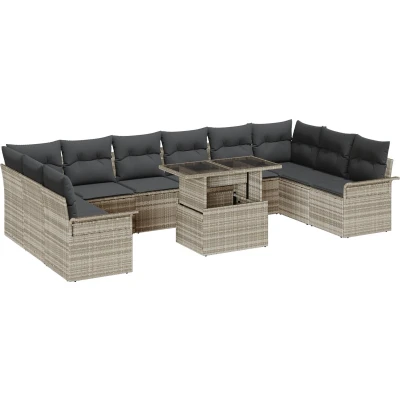 Afbeelding van vidaXL 11 delige Tuin Sofa Set met Kussens Lichtgrijs Poly Rattan