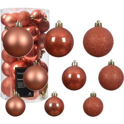 Afbeelding van Decoris kerstballen 30x stuks 4, 5 en 6 cm pompoen oranje kunststof kerstversiering