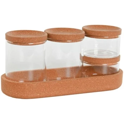 Afbeelding van Set van Potjes Home ESPRIT Transparant Natuurlijk Kurk Borosilicaatglas