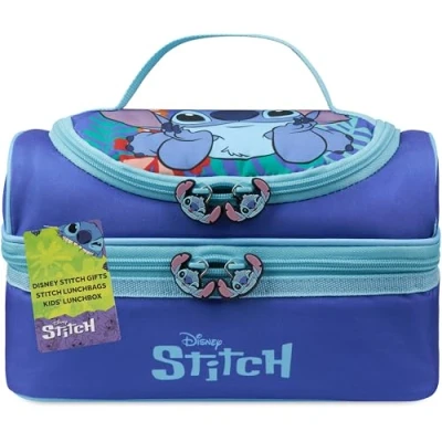Afbeelding van Get Trend Disney Stitch lunchtas voor kinderen, geïsoleerde lunchbox met compartimenten, dubbeldekker, snacks, voedseldrager school, picknick, koeltas (blauwe steek)