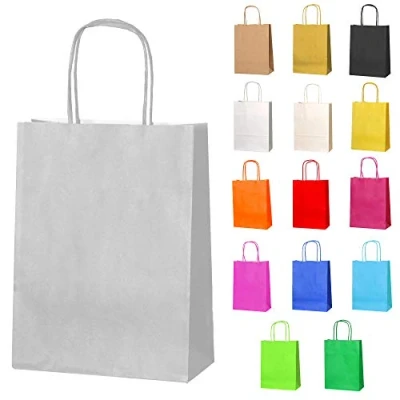 Afbeelding van Thepaperbagstore 10 Kleine Papieren Zakjes Voor Feestjes, Zoetwaren En Geschenken Met Gedraaide Handvatten Grijs 180x220x80mm