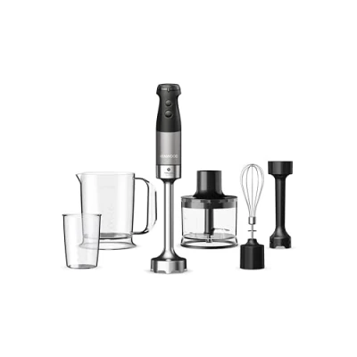 Afbeelding van Kenwood triblade XL Pro HBM80.322BK Minipimer met systeem, variabele snelheid + turbo, roestvrijstalen staaf, inclusief hakmolen 500 ml, garde, emulgator, beker 700 en 250 1200 W, zwart