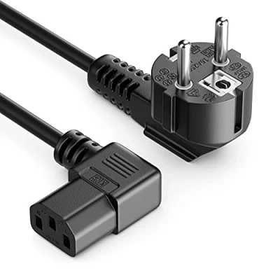 Afbeelding van deleyCON 10m Voedingskabel Netkabel Stroomkabel Veiligheidsstekker Type F (CEE 7/4) 90 Haaks op C13 Aansluiting Rechts PC Computer Monitor Printer Projector Zwart