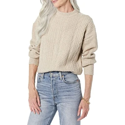 Afbeelding van Amazon Essentials Dames Soft Touch Moderne Kabel Crewneck Sweater (Verkrijgbaar in Grote Maat), Tan Heather, XX Large