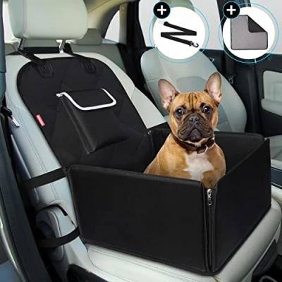 Afbeelding van TAMOWA Extra stabiele hondenautostoel, autohondenzitje voor kleine tot middelgrote honden, huisdierautoverhoger met veiligheidsgordel, waterdichte hondenautostoel achter en voorstoel, zwart