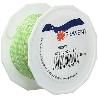 Afbeelding van C.E. Pattberg Präsent Vichy Bedraad lint Limoen Groen Wit 10 mm breedte, 20 m lengte