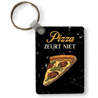 Afbeelding van Sleutelhanger Pizza Vintage Tekst Uitdeelcadeautjes Plastic Vaderdag cadeau Geschenk Cadeautje voor hem Tip Mannen