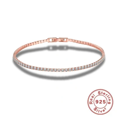 Afbeelding van Tennis armband 925 sterling zilver zirkonia 2 mm rosé goudkleurig lengte 18 cm