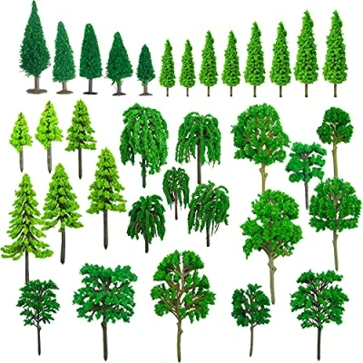 Afbeelding van Cayway 34 stuks groene modelbomen 1,3 6,1 inch gemengde buntaccessoires modeltrein landschap architectuur bomen nepbomen voor het bouwen van model, modellandschap zonder basis doe zelf