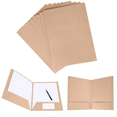 Afbeelding van Mappen voor Documenten, 12 Stks A4 Kraftpapier Map, Bestandsmap A4, Dossiermap Karton Projectmappen 2 Zakken Document Ordners met Sleuf, Werkmap Kantoor, Conferentie, Business