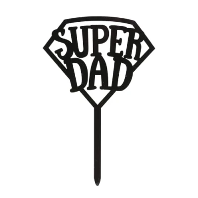 Afbeelding van dekora Cake Topper Dag van de Vader &quot;Super Dad&quot; Taartdecoratie Geschikt voor Voedselcontact Plastic Topping het Versieren Taarten of Gebak Zwart Afmetingen 15 x 10 cm