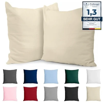 Afbeelding van 80x80 Versterkte katoenen kussenkussencase (set van 2) Beige strak weven 57 draden/cm² kussenkussen 80 x cm OUKO Tex