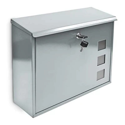 Afbeelding van Relaxdays brievenbus met venster, 2 sleutels, montagemateriaal, 33 x 34,5 10,5 cm, metaal, wandbrievenbus, zilver