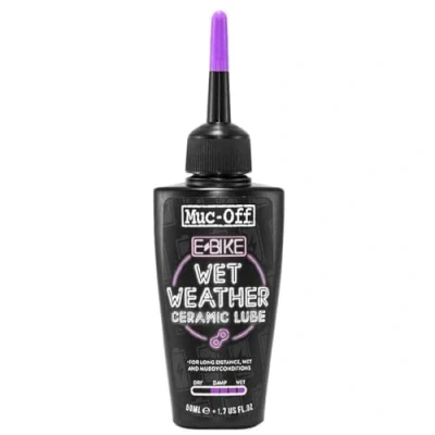 Afbeelding van Muc Off e bike Wet Chain Lube Nat kettingolie, 50 ml, premium kettingvet, kettingspray fiets met UV tracerkleurstof geformuleerd voor natte weersomstandigheden