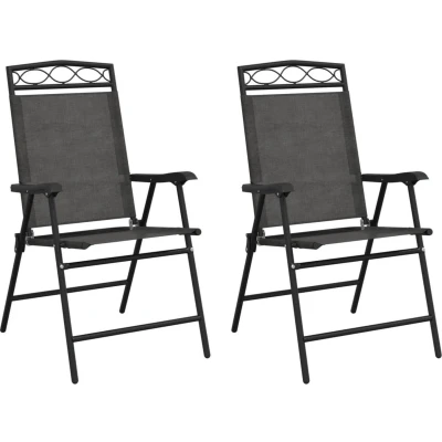 Afbeelding van Tuinstoelen 2 st inklapbaar staal en textileen gemleerd grijs