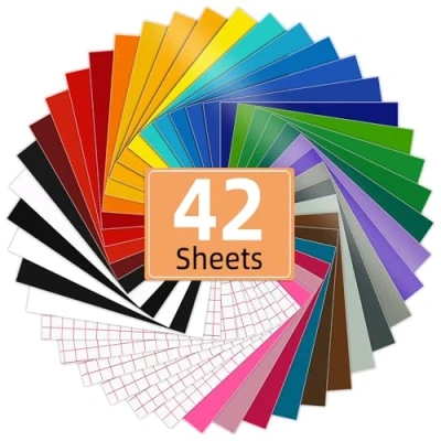 Afbeelding van Lya vinyl Plotter Vinylfolie, 30,5 x 20,5 cm, zelfklevende folie, pak van 42 vellen plotterfolie voor Cricut, Silhouette Cameo en andere knutselsnijders