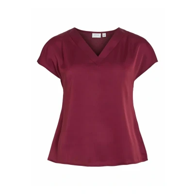 Afbeelding van VILA MIT Kurzen ÄRMELN Vausschnitt Tshirt basic, Dames, Maat: 34, Cabernet