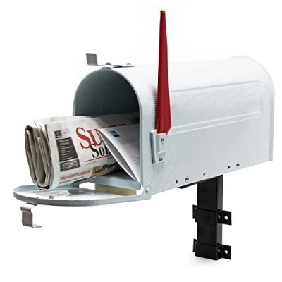 Afbeelding van Amerikaanse brievenbus US mailbox wit met passende wandbeugel muurhouder