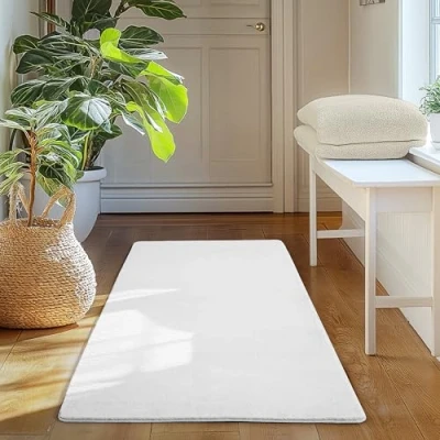 Afbeelding van SIMPEX Loper Tapijt Wit 60x100 cm Antislip, Wasbaar en Zacht, Modern Effen Design voor Slaapkamer, Keuken, Gang Woonkamer, Ideaal elke Ruimte