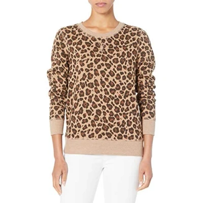 Afbeelding van Amazon Essentials Fleece sweatshirt met ronde hals voor dames (verkrijgbaar in grote maten), Camel Leopard, XS