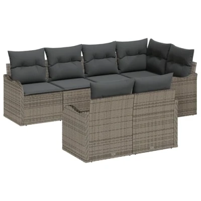 Afbeelding van vidaXL 7 delige Tuin Sofa Set met Kussens Grijs Poly Rattan