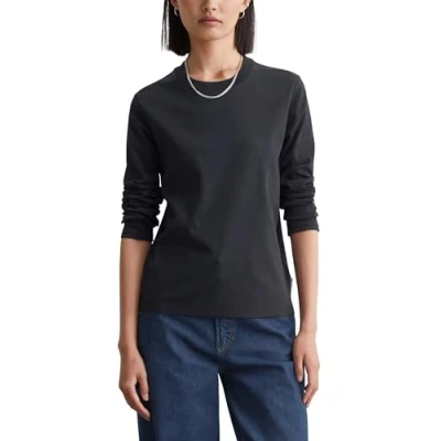 Afbeelding van Marc O&#039;Polo Denim Crewneck Interlock Longsleeve, Dames, Maat: Small, Blue depths