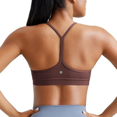 Afbeelding van CRZ Yoga Vrouwen Low Impact Strappy Gewatteerde Sport BH Y Racer Back Spaghetti Riemen Tops Taupe XL