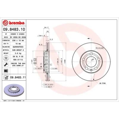 Afbeelding van Brembo Remschijf 09.8483.11