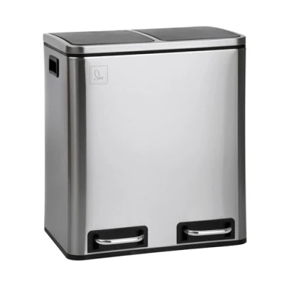 Afbeelding van SVITA TM2X15 Roestvrijstalen vuilnisemmer met 2 vakken, afvalscheidingssysteem, 30 liter afvalemmer keuken handgrepen, geruisloos sluiten, pedaalmechanisme, uitneembare binnenemmer, x 15 l
