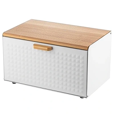 Afbeelding van FLORINA Broodtrommel incl. 3 delige Set Bewaardozen CUBE I Broodbox van Staal en Bamboe Deksel Ruime Moderne Broodcontainer Voorraaddozen voor Koffie Thee Suiker Kleur: Wit