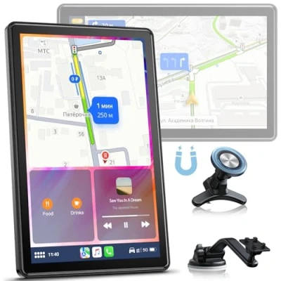 Afbeelding van Volam 8 inch Carplay Display voor A pple Android Auto, 2024 upgrade draagbare met live navigatie, superlink, spraakbediening, magneethouder, horizontaal en verticaal scherm