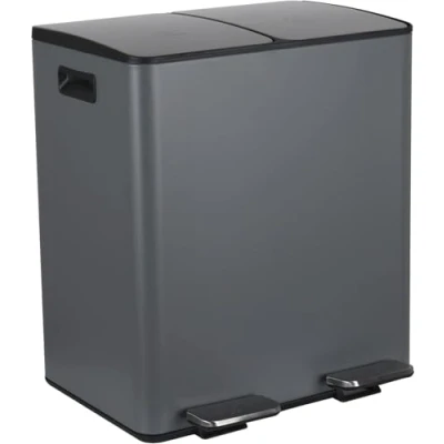 Afbeelding van Spirella Vuilnisemmer, afvalscheidingssysteem, 40 l (2 x 20 liter), met binnenemmer, grote afvalemmer, pedaalemmer, roestvrij staal, softclosemechanisme, grijs