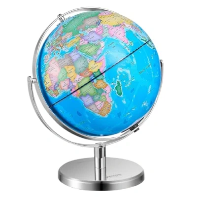 Afbeelding van VEVOR Roterende wereldbol met standaard, 13 in/330,2 mm, educatieve geografische nauwkeurige tijdzone ABS materiaal, 720 draaiende bol voor kinderen, leren klaslokaal, aardrijkskunde,